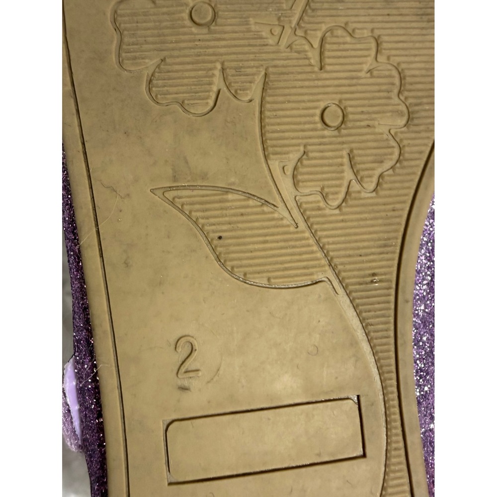 Girls Purple Glitter Rhinestone Bow Mary Jane Dress Flat Shoes‎ Size 2 - Picture 4 of 6